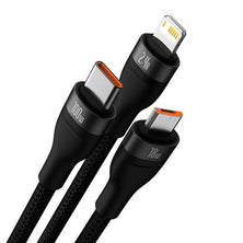 3in1 USB laidas Baseus Flash Series, USB-C + micro USB + Lightning, 100W, 1,2m (juodas)