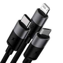 3in1 USB laidas Baseus StarSpeed Series, USB-C + Micro + Lightning 3,5A, 1,2m (juodas)
