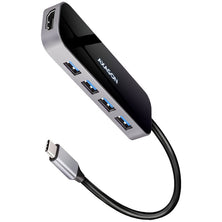 Axagon kelių prievadų USB 3.2 Gen 1 šakotuvas. HDMI, keturi USB-A išėjimai ir maitinimo tiekimas. USB-C kabelis 20cm.