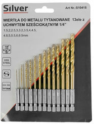Metalo grąžtų rinkinys 13 hex hss 1,5-6,5 titanium